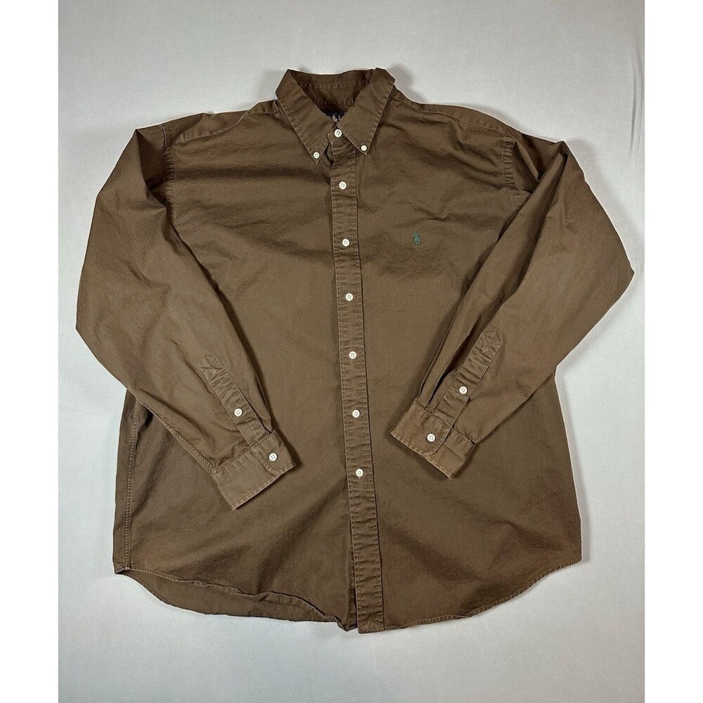 Ralph Lauren Blake Mens XL Regular Brown Solid Woven Cotton LS Button-Down
